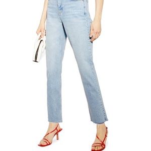 Topshop high waist raw hem straight leg crop jean